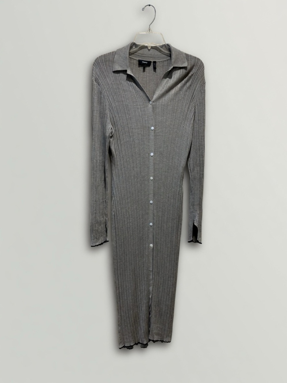 Theory washable silk rib cardigan in Grey Knitwear Minimalist Quiet Luxury Sz L